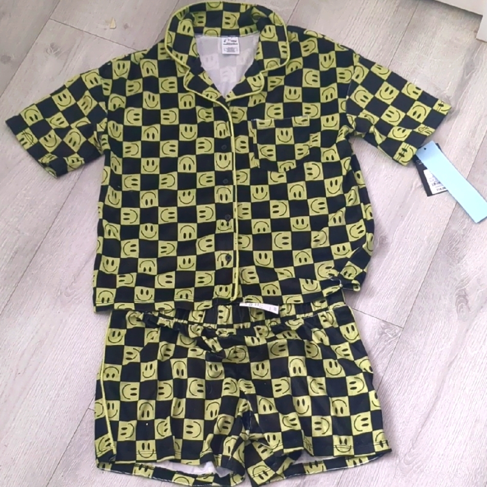 Kids Smiley Face Pajama Set - Black and Yellow